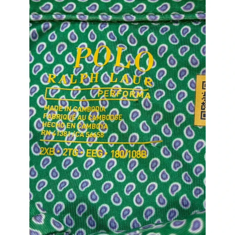 Polo Ralph Lauren Performance Mens 2XB Green Paisley Short Sleeve Polo Shirt